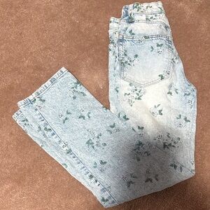 wild fable Light Wash High-Rise Jeans with Green Floral Print